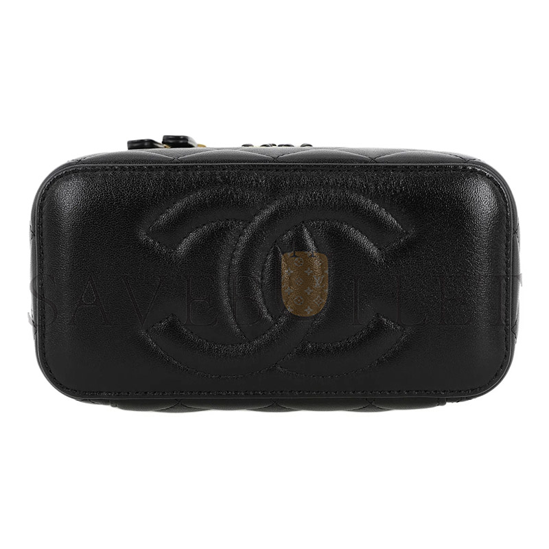Ch*el black argyle lambskin cosmetic bag with gold hardware ap3663 (16*10*9cm)